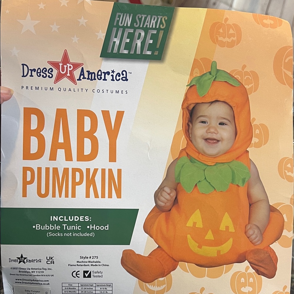 0-6 months Baby Pumpkin Costume - Orange and Green. New in packaging